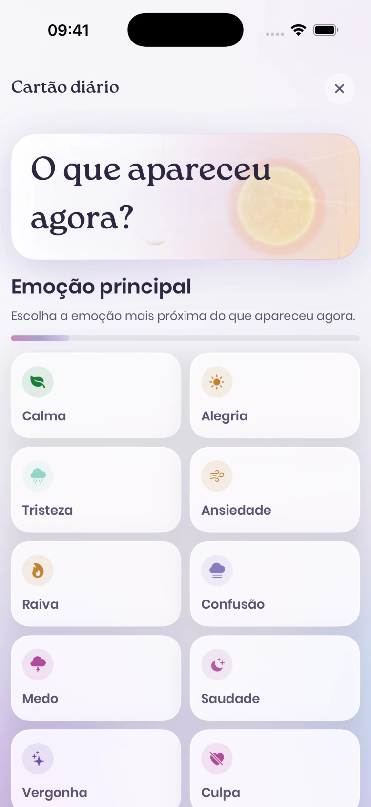 Cartão Diário do Sintropia Paciente para registrar emoções e contexto